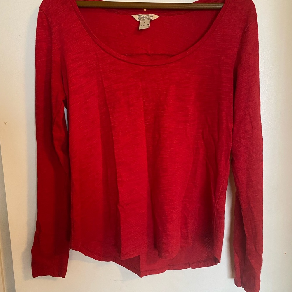 Lucky Brand Ballet Neck Red Women’s Large Long Sleeve Cotton Slub Tee